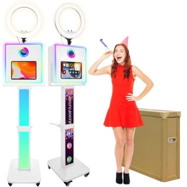 Imagem de ROOMEDAL Cabine fotográfica para iPad de 10,2 polegadas, 27,7 cm, 11 polegadas, 32,8 cm e câmera, estação de selfie 2 em 1, suporte para câmera, luz de preenchimento RGB de controle de aplicativo