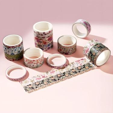 Imagem de Conjunto de adesivos Washi com 18 rolos de 2 metros, adesivos com padrão de flores decorativos para artes faça-você-mesmo, materiais de diário, scrapbook, embrulho de cartão (flores coloridas)