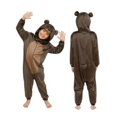 Imagem de ROC PARTY Fantasia de animal com capuz para crianças de 4 a 12 anos - Roupa de fantasia unissex de Halloween e cosplay para meninos e meninas (ursinho de pelúcia marrom, 4-6 anos)