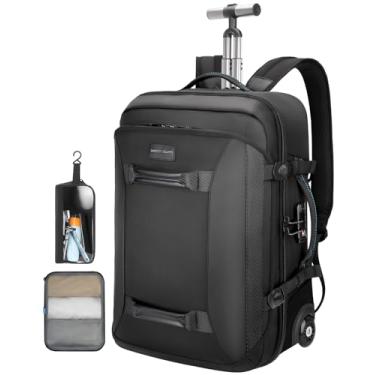 Imagem de SWICKY RICOOI Mochila com rodas, mochila de rodinhas para laptop com 2 organizadores de embalagem, resistente à água, mochila com rodas para homens, adultos, viagens, viagens diárias, preta