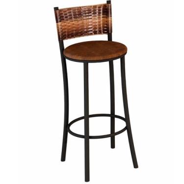Imagem de Banqueta Tamborete Bistrô Alta Teixeira Panamá com encosto de junco Ra