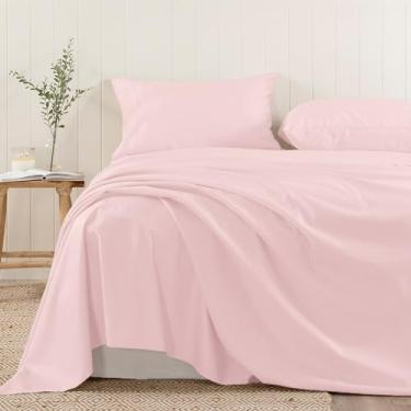 Imagem de Pizuna Lençol de Cima Algodão Casal rosa claro, 400 fios de algodão 100% sateen de fibra longa Lencol de Cima Casal 220x265 cm - 1 peça