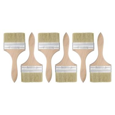 Imagem de HARFINGTON 6 pincéis de pintura de cerdas planas de 10 cm de espessura dupla com cabo de madeira para pintura de arte faça você mesmo, móveis, gabinete, cercas, deck, parede, porta, branco,