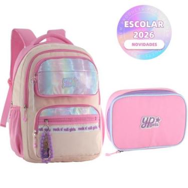 Imagem de Kit Mochila Candy Colorido Estrela Holográfico Com Chaveiro Pompom Est