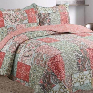 Imagem de Kit Cobre Leito Colcha Mix King Estampado Dupla Face Floral 3 Peças - Eduarda