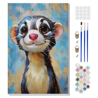 Imagem de DOMROM Selo de pintura emoldurada por números para crianças iniciantes, kits de pintura por números de animais em tela, kits de artesanato com selo fofo para presente de decoração de casa 20 x 30 cm