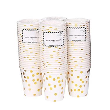 Imagem de Conjunto de 100 Copos Papel Descartáveis para Bebidas Firmes Quentes com Pontinhos Dourados Aniversário Casamento Baby Shower Decorações Projetos DIY