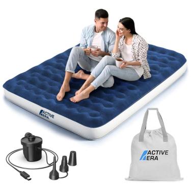 Imagem de Colchão Inflável Casal Queen, com bomba de ar recarregável USB, bolsa de viagem e travesseiro incluído, ACTIVE ERA, Azul