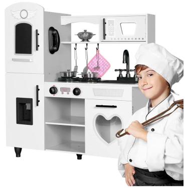 Imagem de Cozinha Infantil em Madeira com 7 Utensílios, Luzes e Sons Realistas para Crianças Acim...