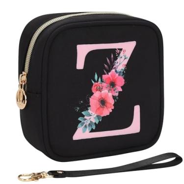 Imagem de Relavel Bolsa de maquiagem pequena inicial para bolsa, presentes personalizados para mulheres, meninas, bolsa de cosméticos de viagem com compartimento para cartão, mini bolsa de batom com alça