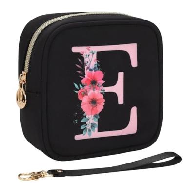 Imagem de Relavel Bolsa de maquiagem pequena inicial para bolsa, presentes personalizados para mulheres, meninas, bolsa de cosméticos de viagem com compartimento para cartão, mini bolsa de batom com alça