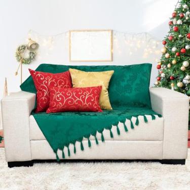 Imagem de Kit Manta Xale Sofá Natal com 3 capas de Almofadas Quadrada e Quebra R
