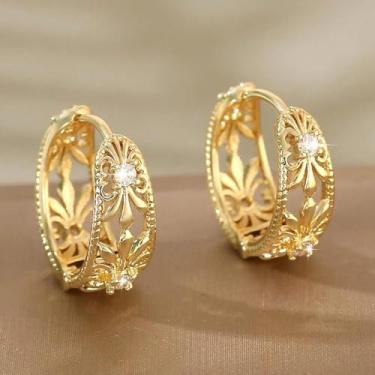 Imagem de Brincos femininos vintage de argola de prata, banhados a ouro 18 K, pequenos brincos redondos requintados, acessórios de joias modernas, uso casual diário, o melhor presente para familiares e amigos