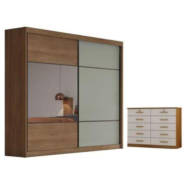 Imagem de Guarda Roupa Casal Sienna com Espelho e Gaveteiro Milão com Chave Cuma