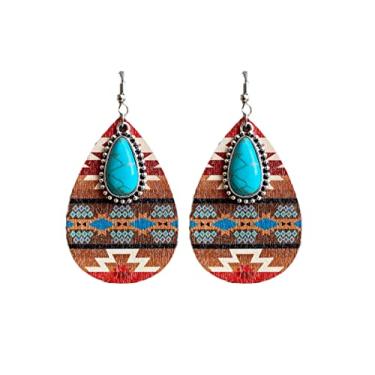 Imagem de Brincos de girassol Western Cowgirls natural de cacto de madeira lágrima turquesa estampa animal para mulheres Wild West Cowboy Texas Costume Jewelry Christmas Jewelry, Madeira madeira pintura a óleo,