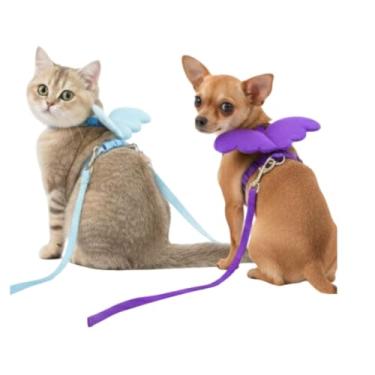Imagem de Coleira Peitoral para Gatos e Pets Pequenos com Guia Asas de Anjo Ajustável (Roxo)