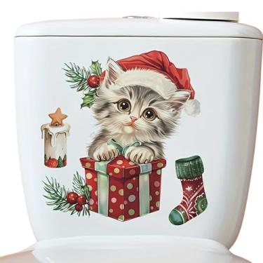 Imagem de Adesivo de banheiro, adesivos de parede de gato,Decalques de parede de gato fofos para banheiro | Adesivos de parede removíveis de Natal, arte de parede, decalques de parede adesivos para banheiro, la