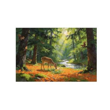 Imagem de BMZFYBS Impressão em tela de paisagem de arte de parede - Decoração de veado de árvore de primavera - Imagens para sala de estar quarto 40 x 60 cm 16 x 24 polegadas sem moldura