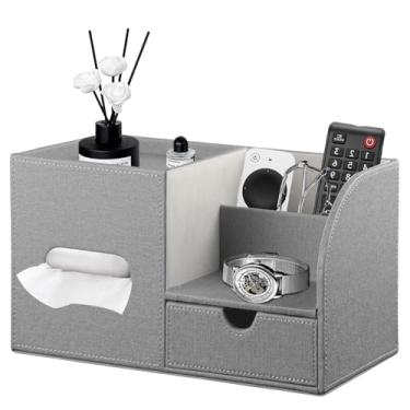 Imagem de Capa quadrada de couro PU com bandeja e organizador, suporte de lenços de controle remoto multifuncional para penteadeira, mesa de cabeceira, banheiro, casa e escritório