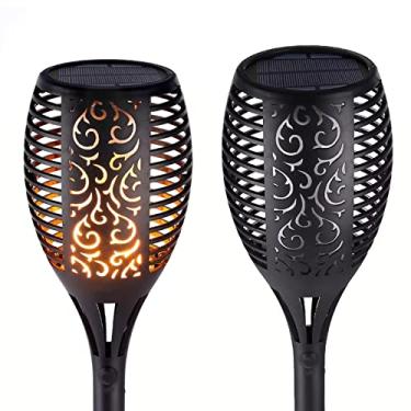 Imagem de Lâmpada de Paisagem LED Chama Decorativa com Plug Indutivo Solar 4 unidades Tocha 12LED Design Dançante Deslumbrante Energia Instalação Fácil para Patios e Jardins