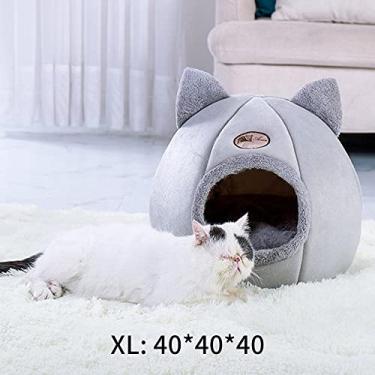 Imagem de Barraca Toca Cama para Pets Gatos Cães Pequenos Veludo Auto-Aquecido 2-em-1 Gato Filhote de Cabana com Almofada Removível Lavável Confortável Pet Dormir Fechada Fundo Anti-Derrapante Design Plegável