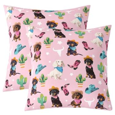 Imagem de Manfei Linda capa de almofada infantil Dachshund, salsicha, cão, estrela, cacto, vaca, caveira, dupla face, capa de almofada de caubói, bota de cowgirl, decoração de casa, capa de almofada de sofá de