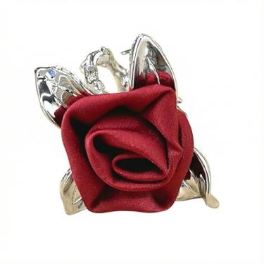 Imagem de Izpack Anel feminino de cetim com flores florais e flores de metal com estampa de folha de dedo, anéis de noivado e compromisso, boêmio, moda, aniversário, formatura, dança, festa, tamanho 8, 8, Metal