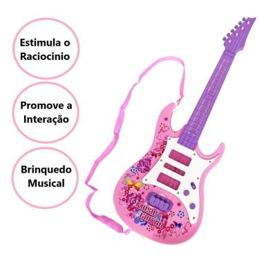 Imagem de Guitarra Brinquedo Infantil Elétrica Luz E Som Musica Rosa