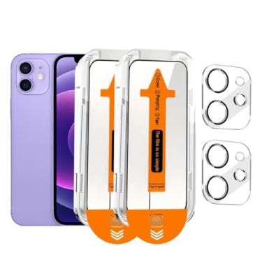 Imagem de Pacote com 2 protetores de tela compatíveis com iPhone 12 [6,1 polegadas] + 2 protetores de lente de câmera, filme de vidro temperado, [dureza 9H] - HD