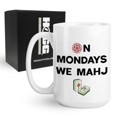 Imagem de Hogg On Mondays We Mahj, caneca de Mahjong, caneca de café de cerâmica Mahjong de 425 g, presentes de Mah Jong, acessórios de Mah Jong, presentes para amantes de jogos de tabuleiro, copos engraçados