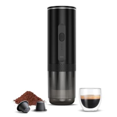 Imagem de Amjdcoe Máquina de café expresso portátil, máquina de café expresso elétrica para viagens, acampamento, mini cafeteira USB-C recarregável para cápsulas NS e café moído, preto fosco