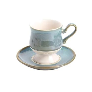 Imagem de Conjunto moderno de alta qualidade e requintado, chávenas de chá da tarde britânicas, xícaras de café, xícaras e pires de cerâmica vintage, canecas de luxo leves (azul)