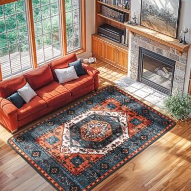 Imagem de LBRO2M Boho Tapete lavável 15 x 23 cm para quarto, tapetes de interior de pilha baixa, tapetes antiderrapantes macios para sala de estar, sala de jantar, tapete cinza escuro tapetes dobráveis para