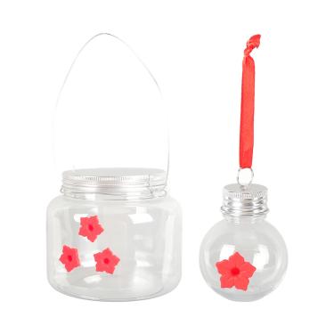 Imagem de Ainoli 2 peças de jarra de plástico para alimentar pássaros, jarra de plástico transparente, alimentador de pássaros selvagens com padrão floral para decoração de jardim