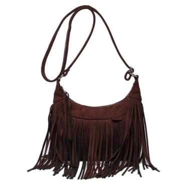 Imagem de CHENXIAOHONG Bolsa feminina com franjas estilo boho, bolsa transversal e de ombro, pequena e leve, ideal para festas e uso casual(Castanho escuro)