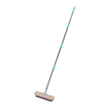 Imagem de Dpofirs Escova de Piso de Arame de Aço Inoxidável Esfrega Eficientemente Musgo Em Ladrilhos para Limpeza Externa Escova de Cabo Longo Com Cabeça de 30 Cm para Cimento de Passo de Pista, Aço Inoxidável