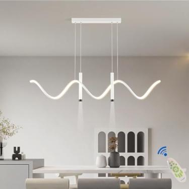 Imagem de Luminária pendente moderna para mesa de jantar, lustre LED dimerizável, design em espiral com controle remoto, luminária pendente em acrílico com altura ajustável para teto, ideal para resta