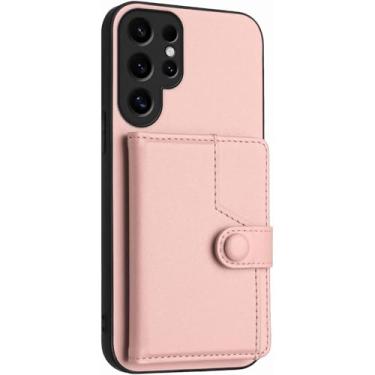 Imagem de CYPOSLDN Capa para Samsung Galaxy S25/S25 Ultra/S25 Plus, suporte de botão para celular, capa de couro com bolso para cartão, S25 Plus, rosa