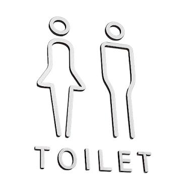 Imagem de Wswqop Placa de Banheiro de 2 Peças, Decoração para Banheiro Masculino E Feminino, Placa de Sinalização para Vaso Sanitário, Prata, Tamanho real