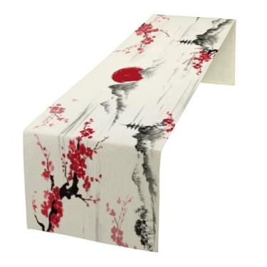 Imagem de Houselerax Caminho de mesa japonês, flor de cerejeira, natureza asiática, paisagem estética, cozinha, mesa de jantar, corredores para decoração de festas internas e externas, 33 x 300 cm