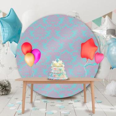 Imagem de Painel Redondo em Jacquard Azul Turquesa e Rosa Medalhão - Jacquard Tr