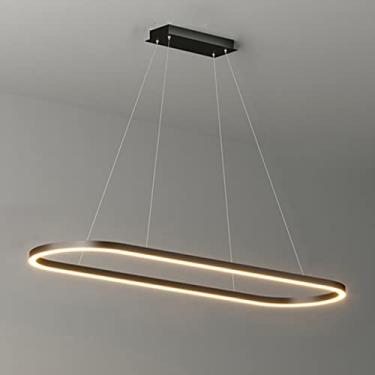 Imagem de Luminária pendente LED moderna para escritório ou sala de jantar, com design oval, dimerizável e com controle remoto. Altura ajustável, ideal para mesas de escritório, sala de jantar e área