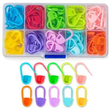 Imagem de 120 peças de marcadores de ponto de crochê acessórios e suprimentos - contador de clipe de agulha de ponto multicolorido de plástico para tricô, costura, costura, tecelagem - pinos de travamento para crochê em estojo de armazenamento
