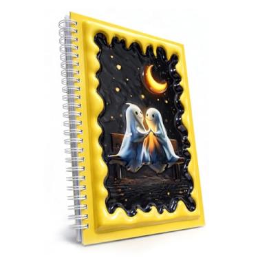 Imagem de omatek smart technologies Caderno espiral A5 com capa brilhante 3D – Caderno de capa dura fofo com 80 folhas – Caderno escolar para crianças, meninas e meninos – Moonlight Love