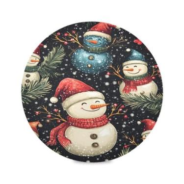 Imagem de STAYTOP Lindo boneco de neve de Natal, jogo americano redondo, 6 peças, tapetes de mesa antiderrapantes fáceis de limpar para casa, cozinha, churrasco, festa, decoração de mesa