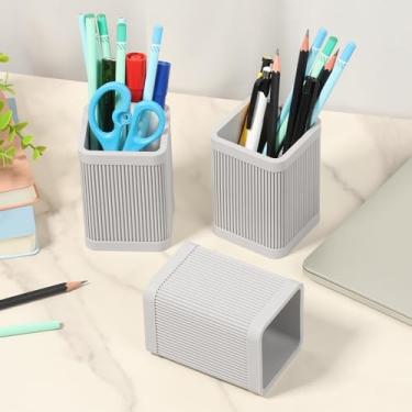 Imagem de 3 porta-canetas para mesa, porta-lápis de silicone, elegante, estética, moderna, decoração de mesa de escritório, organizador e acessório