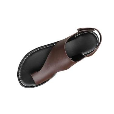 Imagem de Sandálias rasteiras femininas plus size com bico redondo e alça ajustável para uso casual, Café, 38