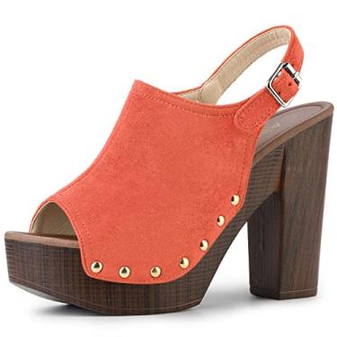 Imagem de Allegra K Sandálias femininas de salto grosso plataforma com bico aberto, Laranja, 35
