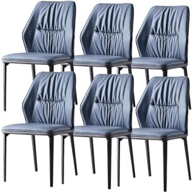 Imagem de RROUAN Cadeira de jantar nórdica, cadeira lateral com capa de couro macio artificial, assento almofadado e pernas de metal, conjunto de 6 cadeiras de cozinha, 85 x 42 x 51 cm, azul escuro