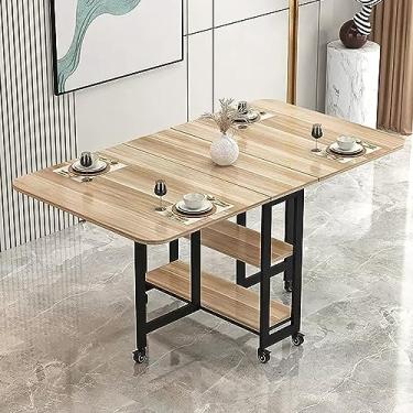 Imagem de Mesa de jantar dobrável moderna, mesa de jantar de folhas caídas, mesa de cozinha expansível com 6 rodas, mesa de jantar com economia de espaço, dobrável em 3 formas, para cozinha, quarto, sala de